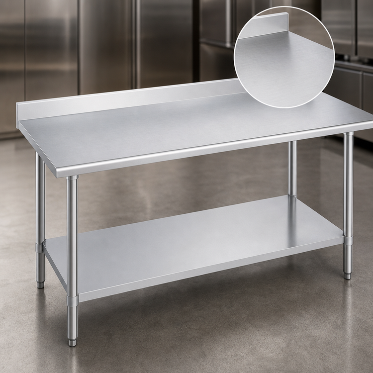 Product image #3 for Duke 60 x 30 Inch 14-Gauge Stainless Steel Work Table with 1-1/8 Inch Straight Riser and Galvanized Undershelf