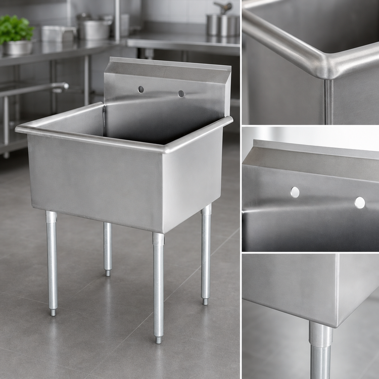 Product image #3 for Omcan USA Single-Compartment Budget Pot Sink with 18 x 18 x 13-Inch Bowl and Galvanized Legs