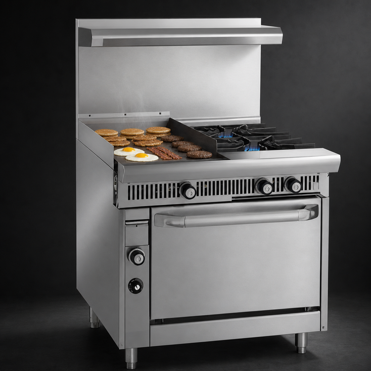 Product image #3 for Imperial Spec Series Heavy Duty 36-Inch Modular Gas Range with 18-Inch Thermostatic Griddle and 2 Open Burners