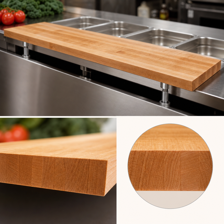 Product image #3 for John Boos 48 Inch x 10 Inch Northern Hard Rock Maple Steam Table Cutting Board with Adjustable Stainless Steel Supports