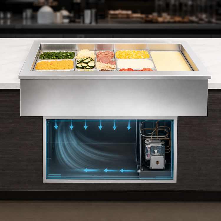 Product image #3 for La Rosa Drop-In Self-Contained Refrigerated Cold Pan, 5 Full-Size Pans, 3-Inch Recessed