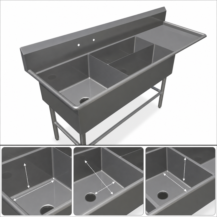 Product image #3 for John Boos Pro-Bowl 3-Compartment Platter Sink with Right Drainboard, 84-3/16 Inch Wide