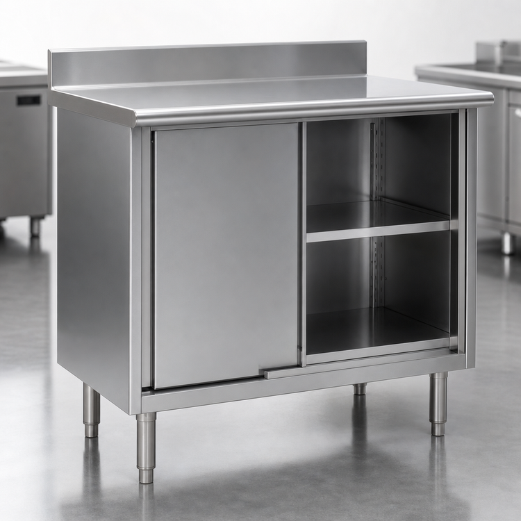 Product image #3 for Eagle Spec-Master Stainless Steel Cabinet Base Work Table with Sliding Doors and 4-1/2-Inch Backsplash, 36 x 24 Inches