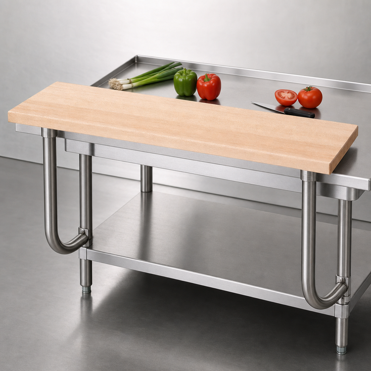 Product image #3 for Advance Tabco Adjustable-Height Wood Cutting Board for Equipment Stands, 84 Inch x 10 Inch x 1-1/2 Inch
