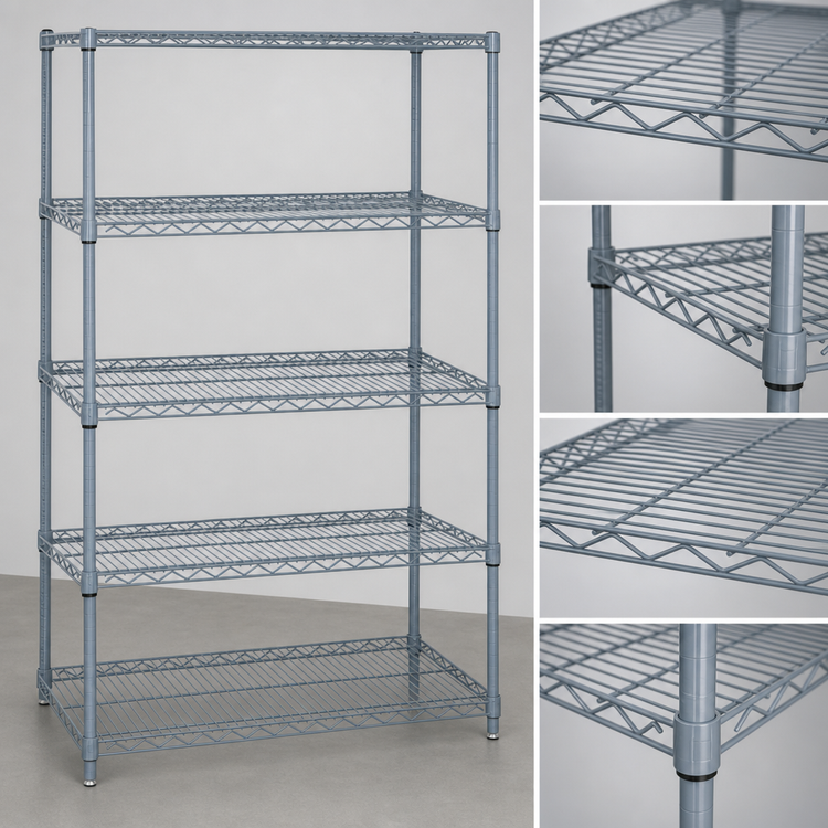 Product image #3 for Quantum 60" W x 14" D x 74" H Wire Shelving Starter Kit, 5 Shelves, Gray Epoxy Antimicrobial Finish