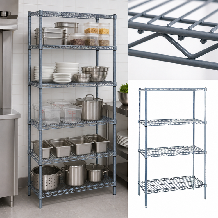 Product image #3 for Quantum 60"W x 24"D x 63"H 5-Shelf Wire Shelving Starter Kit, Gray Epoxy Antimicrobial Finish