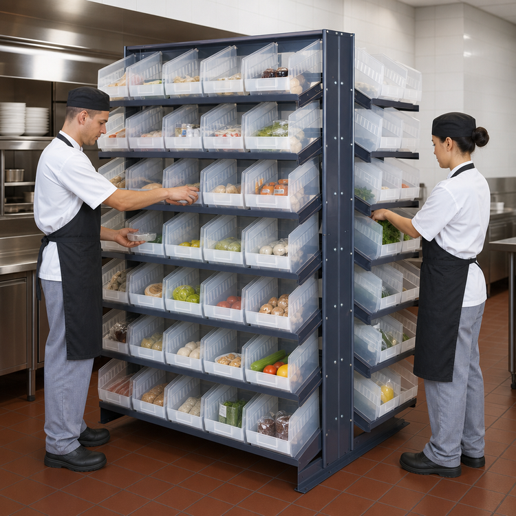 Product image #3 for Quantum Sloped Double-Sided Pick Rack with 80 Clear Bins, 36 x 36 x 63.5 Inches, 16-Shelf, 800 lb. Capacity