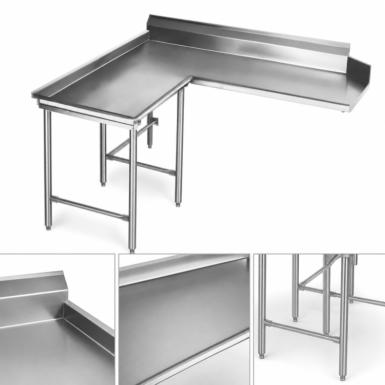 Product image #3 for Eagle Clean Dishtable, Island Design, 72-Inch Machine-to-Corner, 60-Inch Corner-to-End, 16-Gauge 430 Stainless Steel