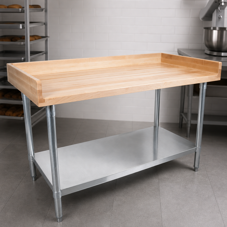 Product image #3 for John Boos 48-Inch x 24-Inch Northern Hard Rock Maple Baker's Top Work Table with Galvanized Base and Undershelf
