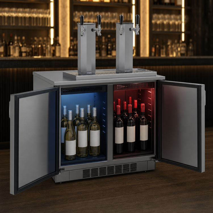 Product image #3 for Glastender Two-Zone Side-Serviced Bar Profile Draft Wine Dispensing Cooler, 36 Inch Wide, 12 Inch Door Opening