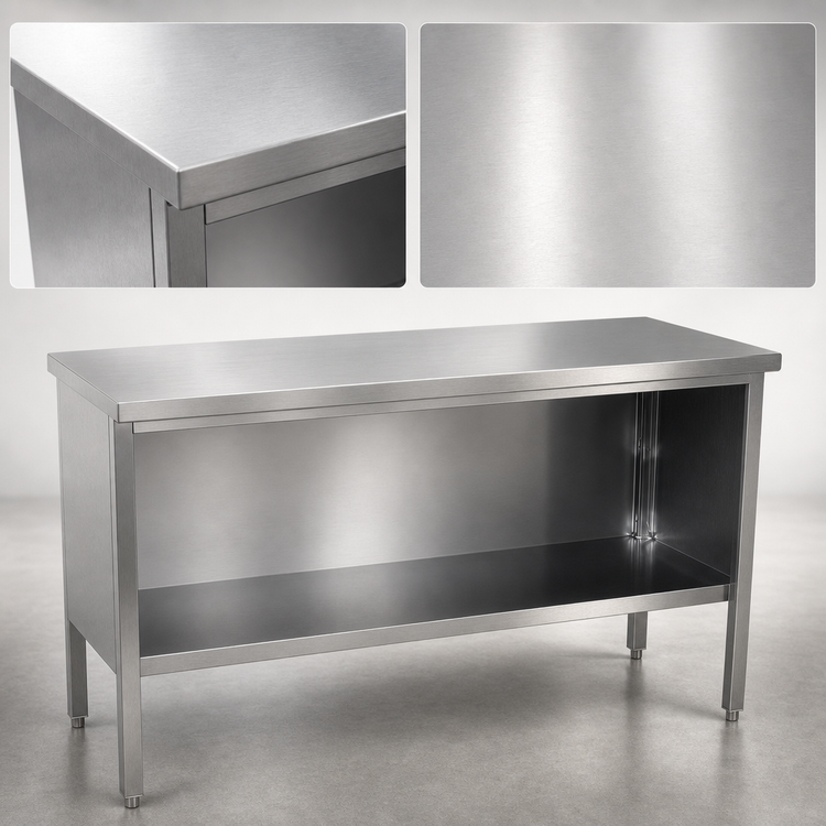 Product image #3 for John Boos EBOS4-30132 Open Front Enclosed Base Stainless Steel Work Table with Fixed Undershelf, 132 x 30 Inches