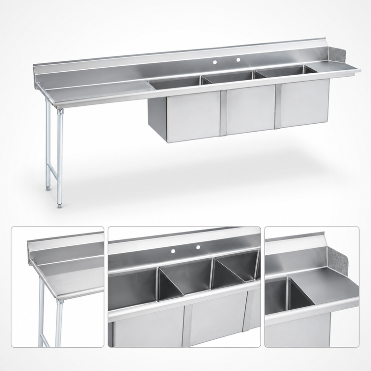 Product image #3 for Advance Tabco Left-Drainboard 3-Compartment Sink Dishtable with 24 x 24 x 14 Inch Bowls, 119 Inch Wide