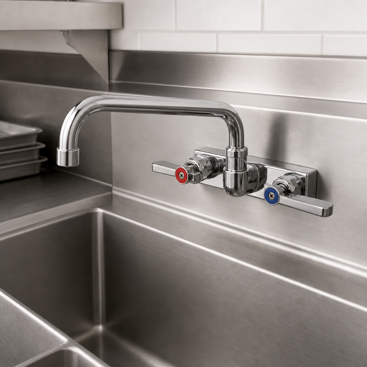 Product image #3 for BK Resources Evolution Splash-Mounted Faucet with 4-Inch Centers and 14-Inch Swing Spout