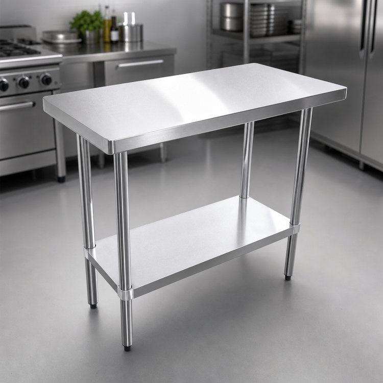 Product image #3 for 48 Inch x 36 Inch Stainless Steel Flat Top Work Table with Galvanized Legs and Undershelf