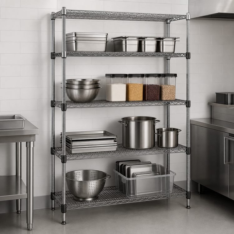 Product image #3 for Add-A-Shelf 4-Tier Stationary Wire Shelving Starter Unit, 36W x 14D x 63H, Chrome Finish