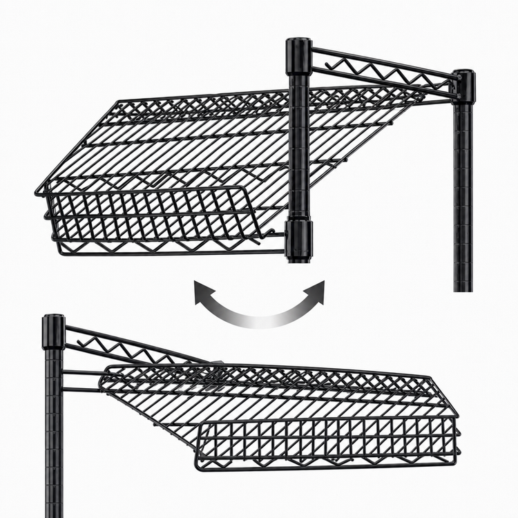 Product image #3 for Eagle Group 60" x 18" Reversible Black Epoxy Wire Angled Shelf with Hanger Rails