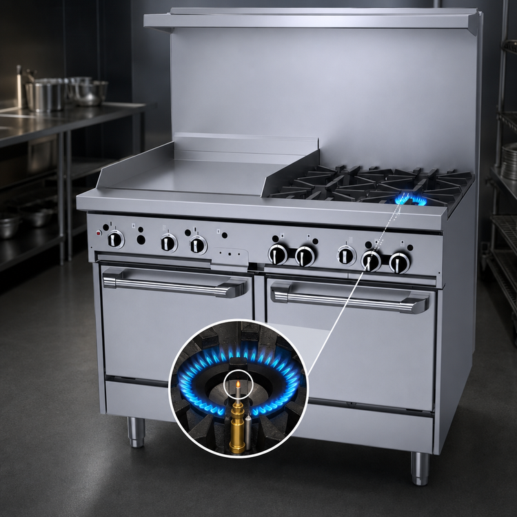 Product image #3 for Garland GFE Starfire Pro 48-Inch Gas Restaurant Range with 4 Open Burners, 24-Inch Griddle, and 2 Space Saver Ovens