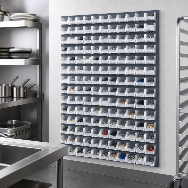 Product image #3 for Quantum Wall-Mounted Louvered Panel Starter Unit with 165 Clear Bins