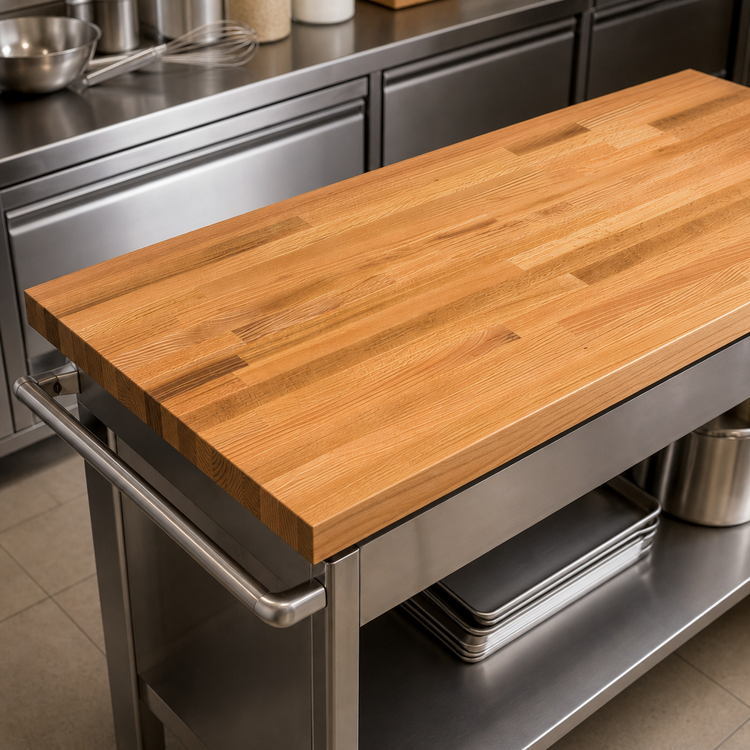 Product image #3 for John Boos Appalachian Red Oak Blended Rails Edge Grain Island Countertop, 108 x 27 x 1-1/2 Inch, Penetrating Oil Finish