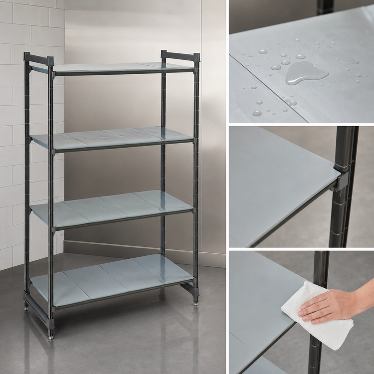 Product image #3 for Cambro Camshelving Basics Plus Solid Stationary Starter Shelving Unit, 21 x 60 x 84 Inches, 4-Tier, Brushed Graphite