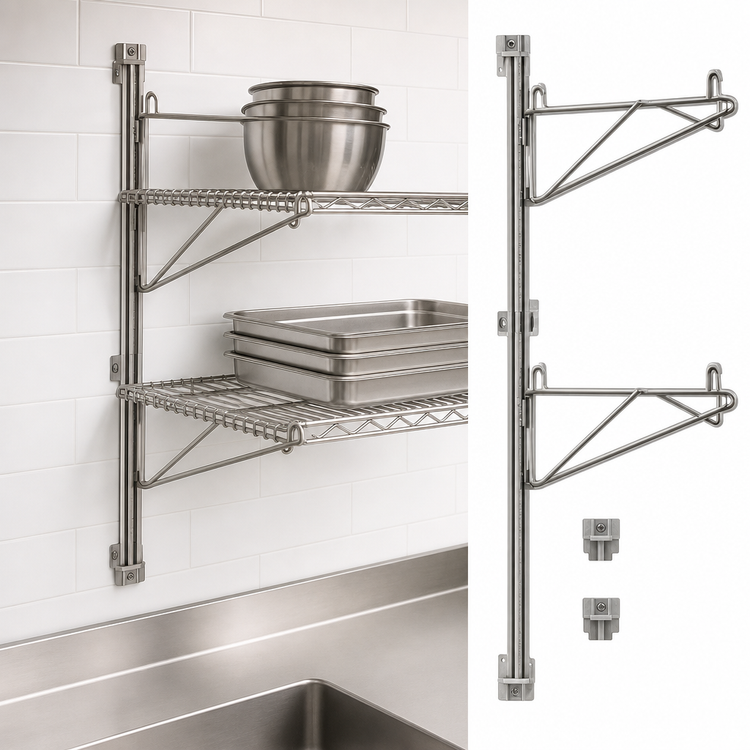 Product image #3 for Eagle Group Adjustable Post Wire Wall Mount Prepackaged End Unit for 24-Inch Shelves, 33-Inch Posts, Stainless Steel