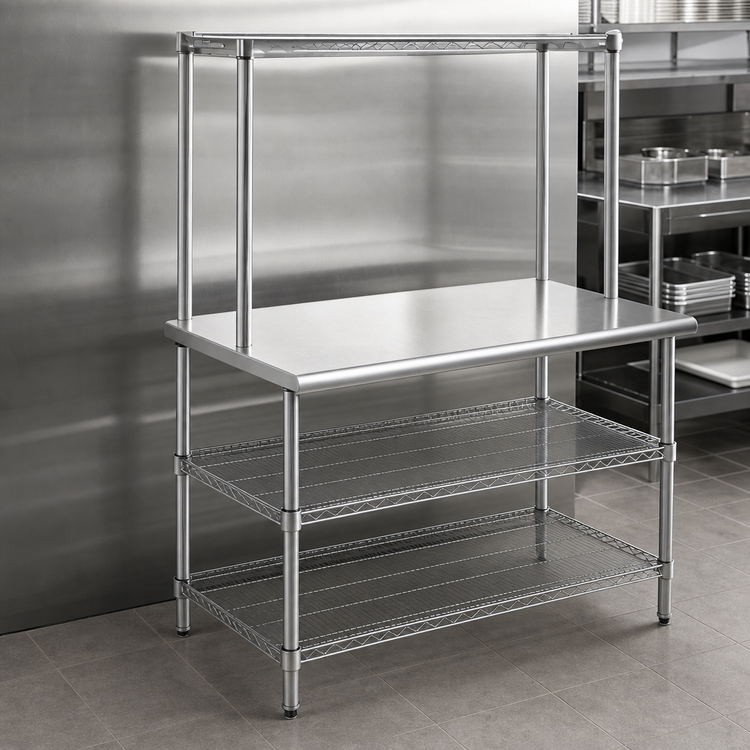 Product image #3 for Eagle AdjusTable One-Tier Stainless Steel Work Surface System with Overshelf and 2 Undershelves, 36"W x 24"D