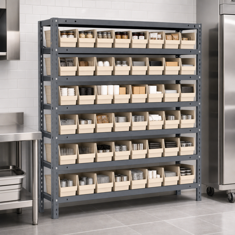 Product image #3 for Quantum Heavy-Duty Stationary Wire Shelving Unit, 36"W x 12"D x 39"H, 7 Shelves, 48 Bins