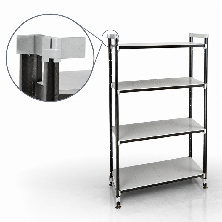 Product image #3 for Cambro Camshelving Elements XTRA High Density Top Rail Stationary Starter Unit, 4 Solid Shelves, 18 x 60 x 81 Inches, Speckled Gray