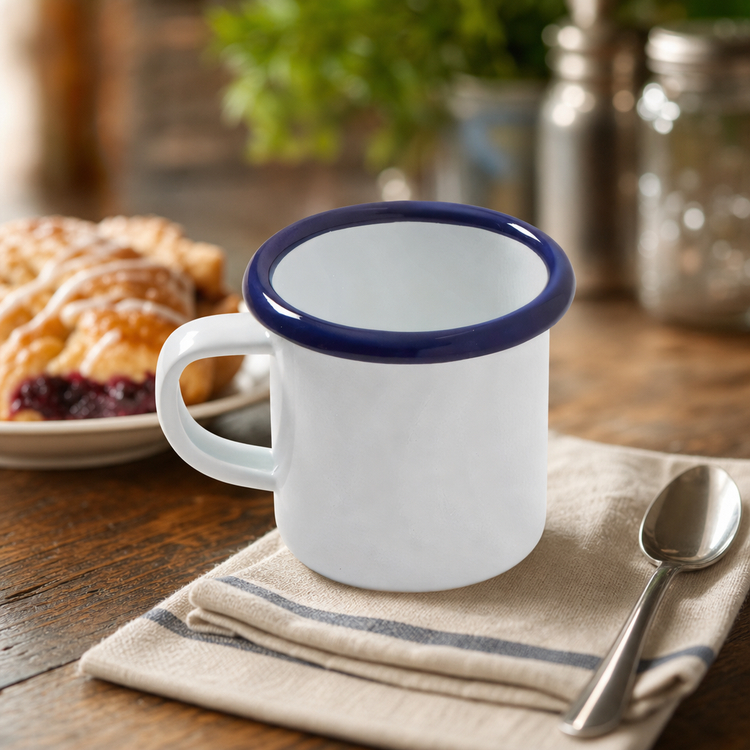 Product image #3 for 6 oz White Enamelware Mug with Blue Rim
