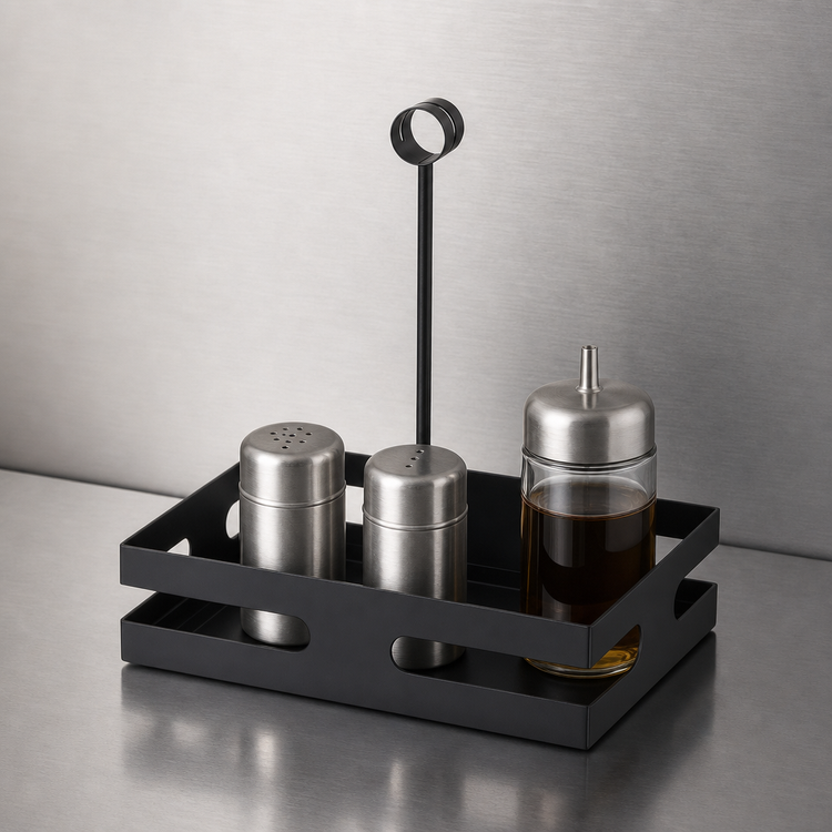 Product image #3 for American Metalcraft Black Rectangular Steel Condiment Rack