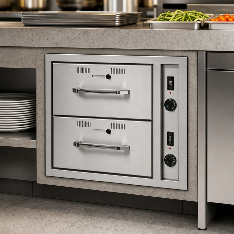 Product image #3 for RedHots Built-In Narrow Width 2-Drawer Stainless Steel Drawer Warmer, 120V