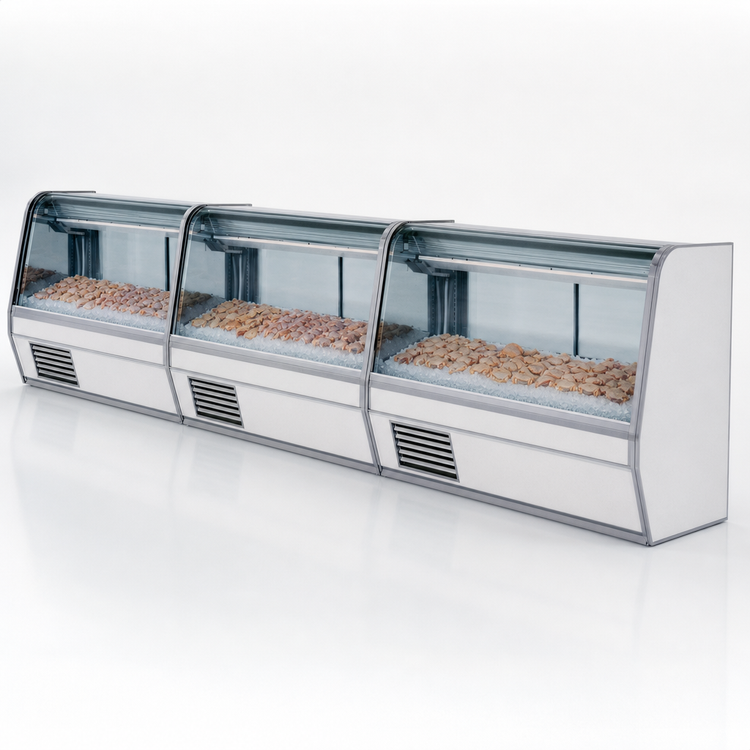 Product image #3 for Howard-McCray 32E Series 74-Inch Curved Glass Remote Fish and Poultry Refrigerated Display Case