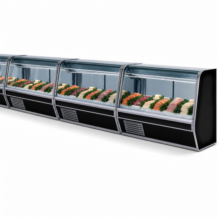 Product image #3 for Howard-McCray 74-Inch Remote Curved Glass Fish/Poultry Service Case, Stainless Steel, LED Lighting