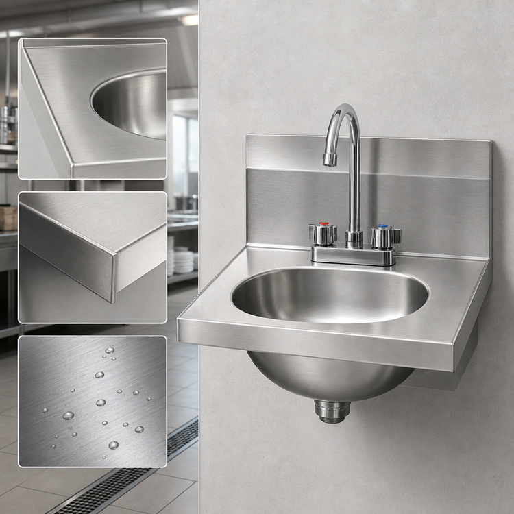 Product image #3 for Eagle Group Wall-Mounted 304 Stainless Steel Hand Sink with Deck-Mount Gooseneck Faucet