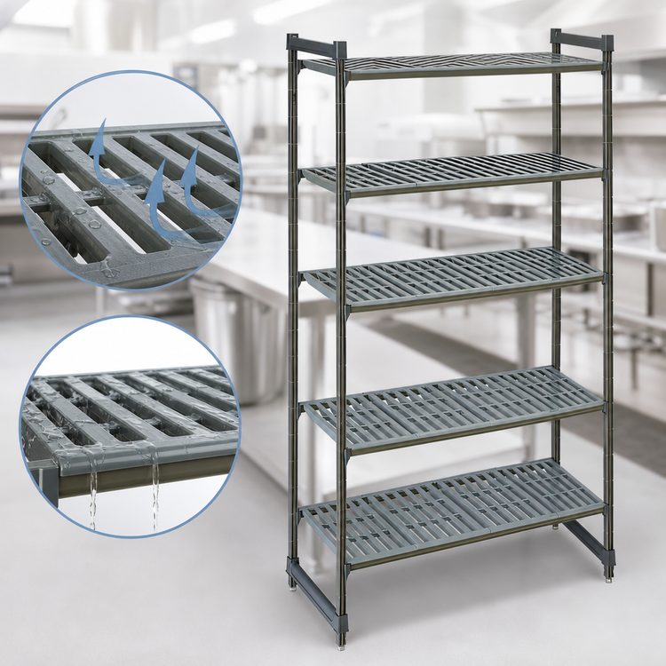 Product image #3 for Cambro Camshelving Basics Plus 5-Tier Vented Stationary Starter Polymer Shelving Unit, 21 x 30 x 72 Inches, Brushed Graphite