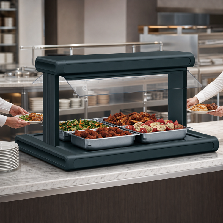 Product image #3 for Hatco Glo-Ray® 66-Inch Countertop Pass-Through Buffet Warmer with Heated Base and Double Acrylic Sneeze Guards