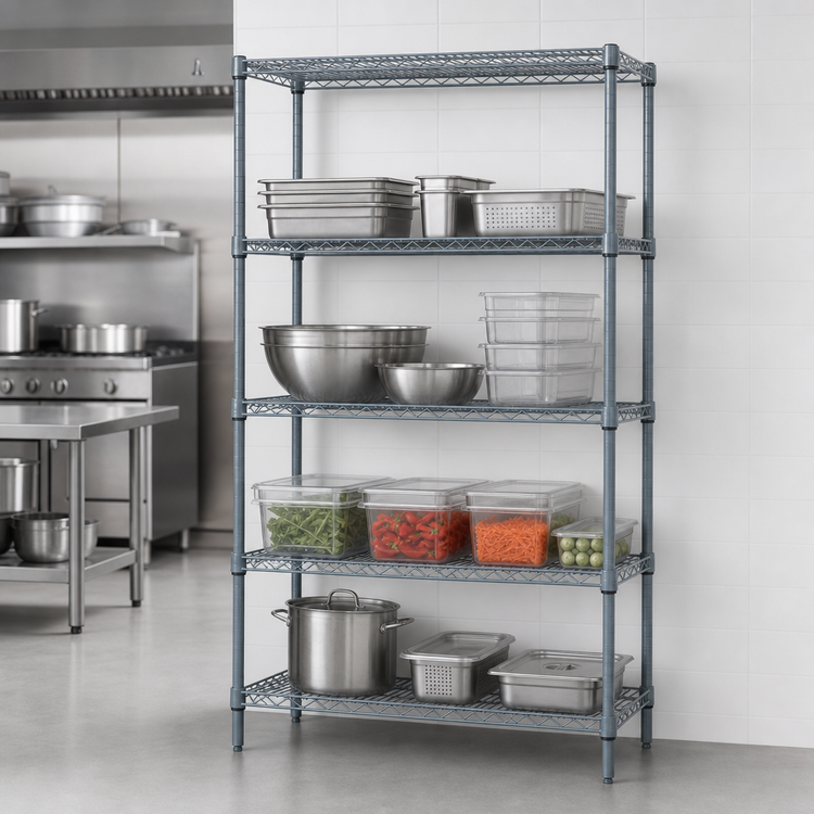 Product image #4 for 36"W x 24"D x 86"H Stationary Wire Shelving Starter Kit, 5 Shelves, Gray Epoxy Antimicrobial Finish