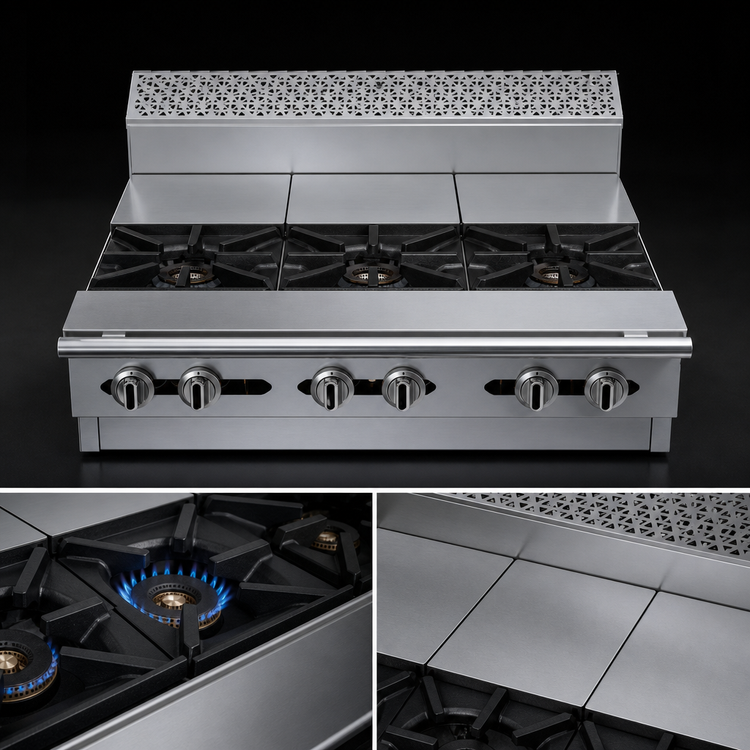 Product image #3 for Garland Cuisine Series Heavy Duty 36-Inch Modular Top Gas Range with 3 Open Burners and 3 Hot Tops