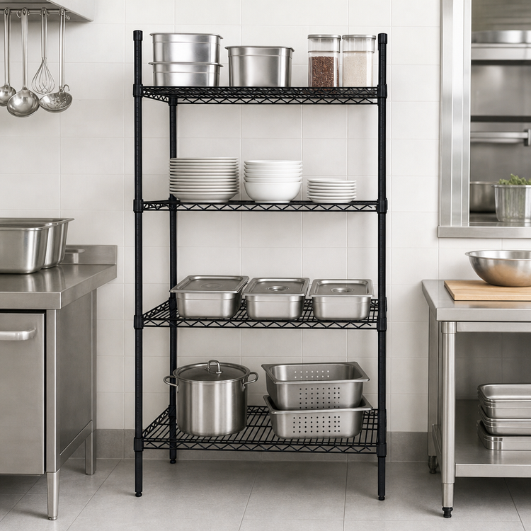 Product image #3 for Quantum 30-Inch Wide x 21-Inch Deep x 63-Inch High Black Epoxy Wire Shelving Starter Kit