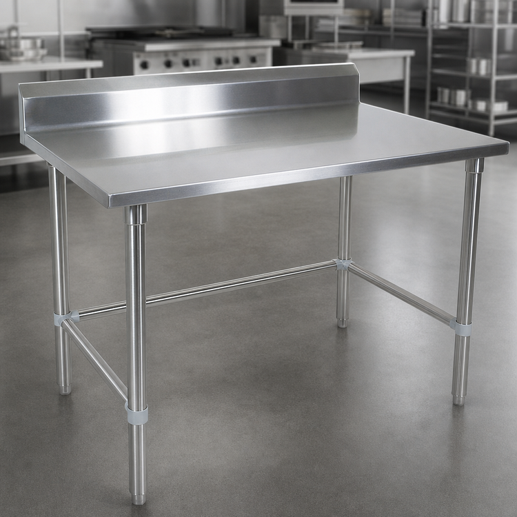 Product image #3 for John Boos Stallion Stainless Steel Work Table, 144 Inch W x 30 Inch D, 5 Inch Backsplash, Open Base