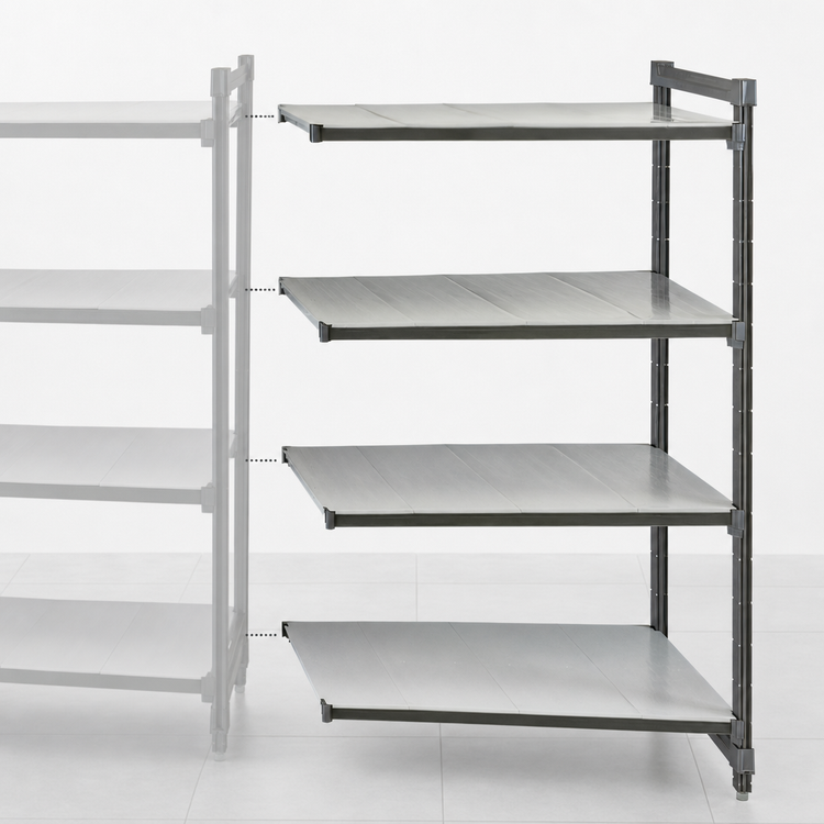 Product image #3 for Cambro Camshelving Basics Plus 4-Tier Solid Add-On Polymer Shelving Unit, 21" x 54" x 84"