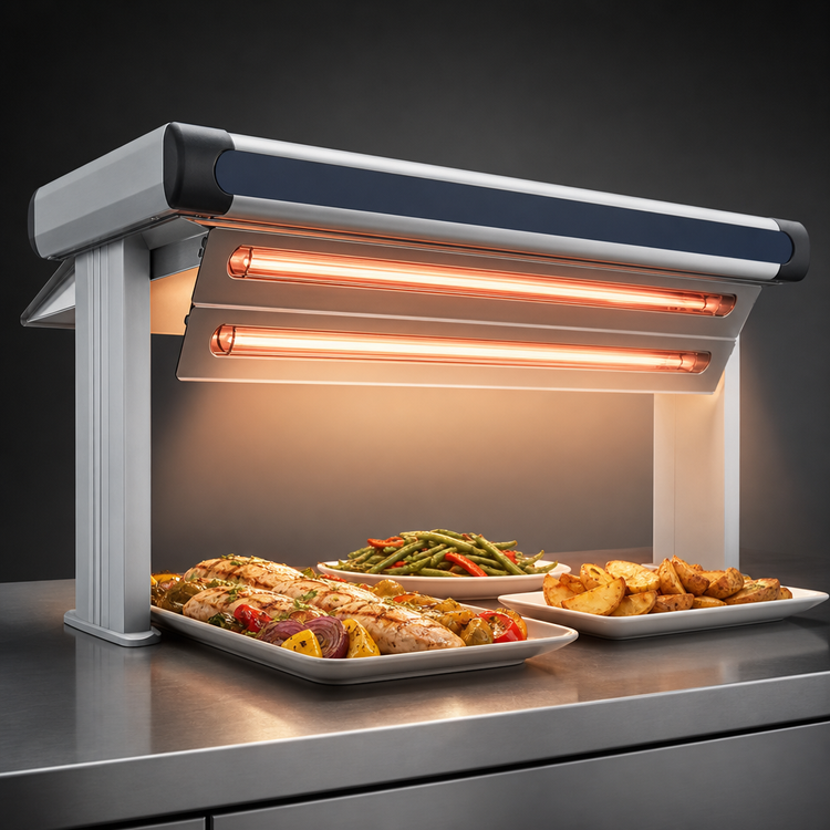 Product image #3 for Hatco Glo-Ray® Designer Dual Infrared Strip Heater, 51-1/2 Inch Wide, 6-Inch Spacing, Aluminum, 1600 Watt, 14-Inch Stands