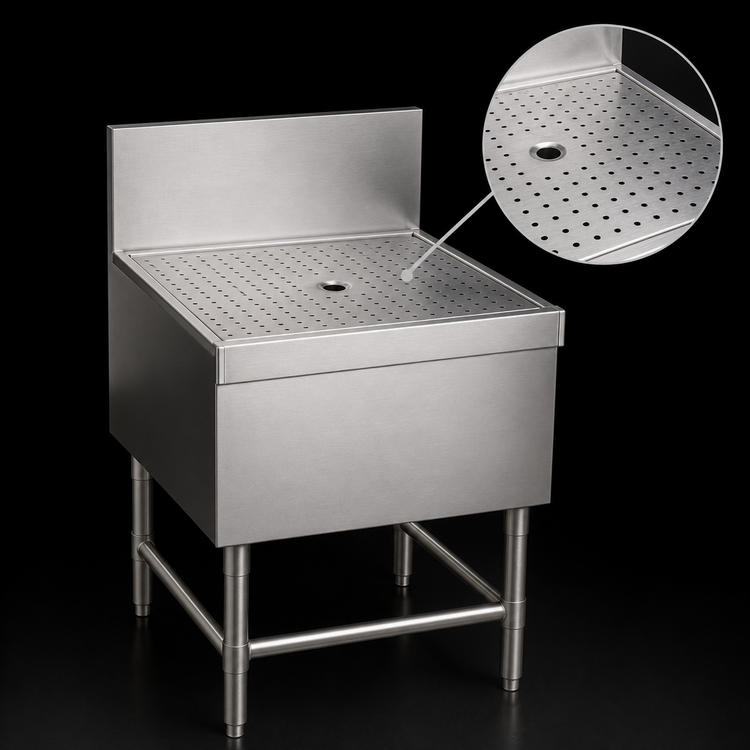 Product image #3 for Spec-Bar 24-Inch x 24-Inch Freestanding Stainless Steel Workboard with Perforated Insert, 8-Inch Backsplash, and 1-1/2-Inch Drain