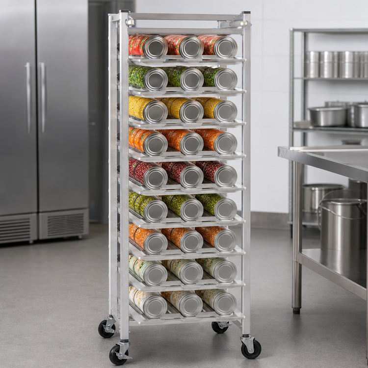 Product image #3 for Omcan USA 9-Layer Mobile Stainless Steel Can Rack for #5 & #10 Cans