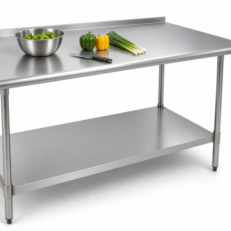 Product image #3 for Eagle Group Spec-Master 60" x 36" Stainless Steel Work Table with 1-1/2" Rear Up-Turn and Adjustable Undershelf
