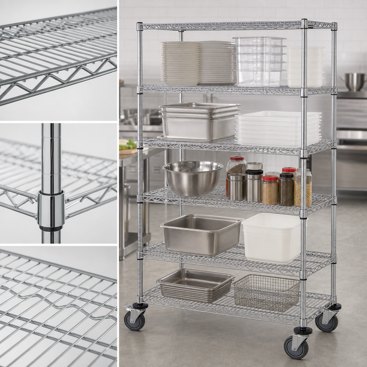 Product image #3 for Quantum 36"W x 18"D x 69"H 5-Shelf Mobile Wire Shelving Cart, Chrome Plated Finish