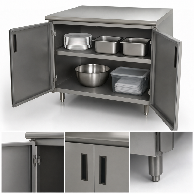 Product image #3 for Advance Tabco 36-Inch x 30-Inch Enclosed Work Table with Hinged Door Cabinet Base, 14-Gauge 304 Stainless Steel Top