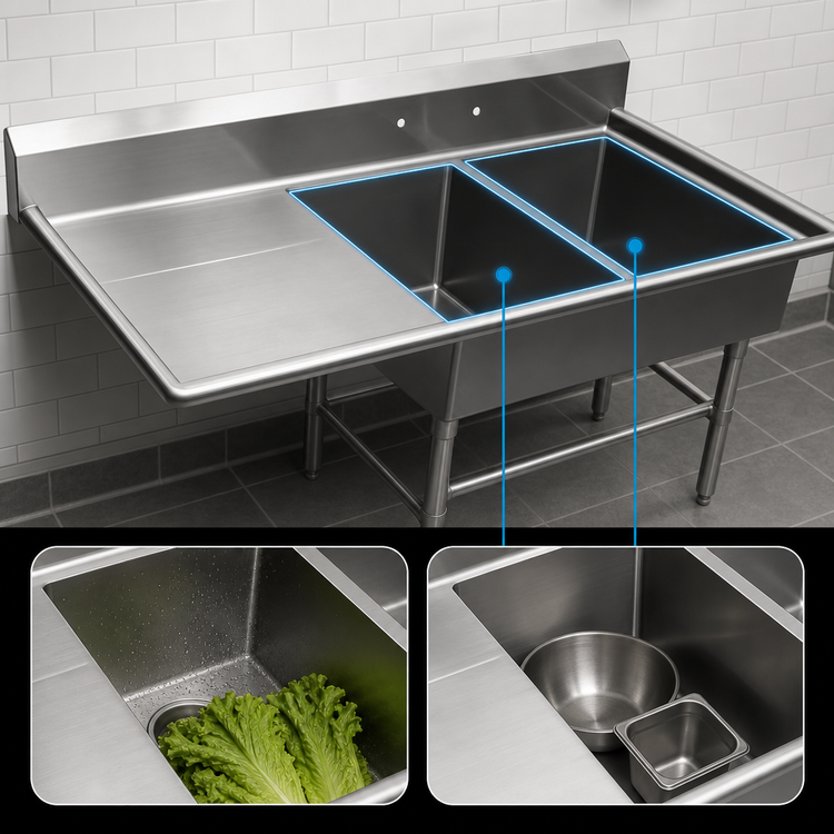 Product image #3 for John Boos Pro-Bowl 2-Compartment Sink with Left Drainboard, 16-Gauge 300-Series Stainless Steel