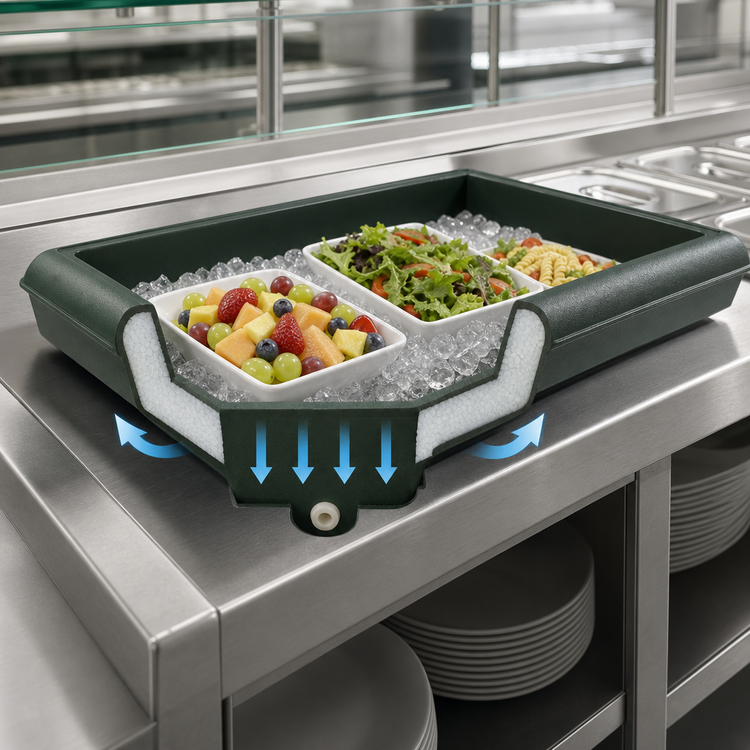 Product image #4 for FiveStar 44-Inch Forest Green Insulated Polyethylene Drop-In Cold Food Buffet Bar with Drain Plug