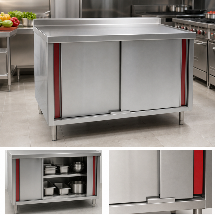 Product image #3 for Eagle Spec-Master Marine Series Enclosed Work Table with Cabinet Base and Sliding Doors, 60" x 30", 14-Gauge 304 Stainless Steel Top